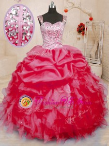 Latest Organza Sleeveless Floor Length Sweet 16 Dresses and Beading and Ruffles and Pick Ups