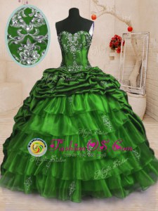 Ball Gowns Organza and Taffeta Sweetheart Sleeveless Beading and Appliques and Ruffled Layers and Pick Ups With Train Lace Up 15 Quinceanera Dress Sweep Train