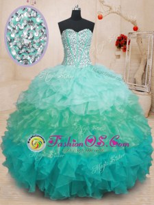 Lace Up 15 Quinceanera Dress Beading and Ruffles and Pick Ups Cap Sleeves Floor Length Brush Train