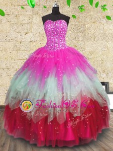 Multi-color Tulle Lace Up Vestidos de Quinceanera Sleeveless Floor Length Beading and Ruffles and Ruffled Layers
