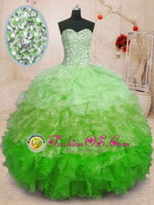 Top Selling Sleeveless Organza Floor Length Lace Up Sweet 16 Quinceanera Dress in Multi-color for with Beading and Ruffles