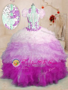 Luxury Sleeveless Organza With Brush Train Lace Up Sweet 16 Quinceanera Dress in Multi-color for with Beading and Appliques and Ruffles