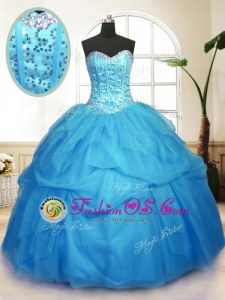 Romantic Baby Blue Vestidos de Quinceanera Military Ball and Sweet 16 and Quinceanera and For with Sequins and Pick Ups Sweetheart Sleeveless Lace Up