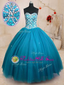 Teal Quince Ball Gowns Military Ball and Sweet 16 and Quinceanera and For with Beading Sweetheart Sleeveless Lace Up