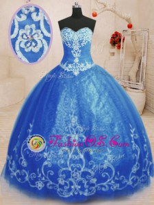 Unique Blue Ball Gowns Beading and Appliques Sweet 16 Quinceanera Dress Lace Up Tulle Sleeveless Floor Length