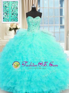 Trendy Ball Gowns Quinceanera Dress Aqua Blue Sweetheart Tulle Sleeveless Floor Length Lace Up