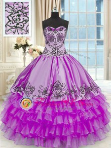 Purple Sleeveless Beading and Embroidery and Ruffled Layers Floor Length Ball Gown Prom Dress