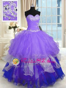 Chic Gold Organza and Taffeta Lace Up Quinceanera Dresses Sleeveless Floor Length Beading and Embroidery and Ruffled Layers