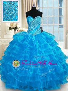 Admirable Organza Sleeveless Floor Length 15th Birthday Dress and Beading and Ruffled Layers