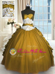 Pick Ups Sweetheart Sleeveless Lace Up 15th Birthday Dress Olive Green Taffeta and Tulle