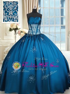 Sexy Blue and Teal Vestidos de Quinceanera Military Ball and Sweet 16 and Quinceanera and For with Beading and Appliques and Ruching Strapless Sleeveless Lace Up