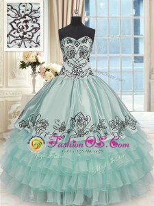 Apple Green Lace Up Vestidos de Quinceanera Beading and Embroidery and Ruffled Layers Sleeveless Floor Length