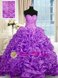 Glorious Fuchsia Sweetheart Neckline Beading and Pick Ups Ball Gown Prom Dress Sleeveless Lace Up