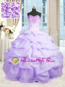 Beading and Ruffles 15 Quinceanera Dress Lavender Lace Up Sleeveless Floor Length
