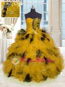 Fashion Tulle Sleeveless Floor Length Quinceanera Dress and Beading and Ruffles