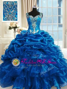 Floor Length Blue Sweet 16 Quinceanera Dress Straps Sleeveless Lace Up