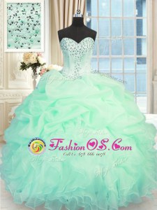 Perfect Apple Green Lace Up 15 Quinceanera Dress Beading and Ruffles Sleeveless Floor Length