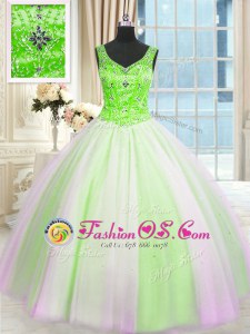 Tulle Sleeveless Floor Length Quinceanera Dresses and Beading and Sequins