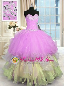 Multi-color Lace Up Sweetheart Appliques and Ruffled Layers Ball Gown Prom Dress Organza Sleeveless