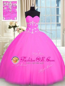 Beautiful Pink Vestidos de Quinceanera Military Ball and Sweet 16 and Quinceanera and For with Appliques Sweetheart Sleeveless Lace Up