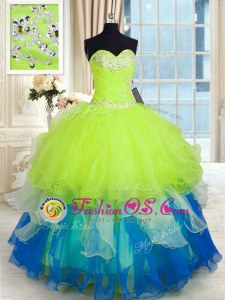 Delicate Multi-color Quinceanera Dress Military Ball and Sweet 16 and Quinceanera and For with Beading and Ruffles Sweetheart Sleeveless Lace Up