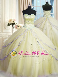 With Train Ball Gowns Sleeveless Light Yellow Quinceanera Gown Court Train Lace Up