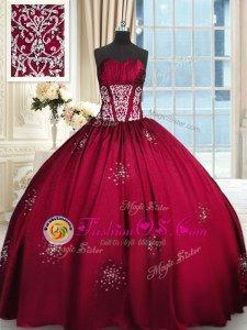 Wine Red Sleeveless Beading and Appliques and Ruching Floor Length 15 Quinceanera Dress