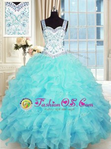 Custom Fit Sweetheart Sleeveless Organza Quinceanera Dress Beading and Appliques and Ruffles Lace Up