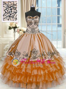 Rust Red Organza and Taffeta Lace Up Sweetheart Sleeveless Floor Length Sweet 16 Quinceanera Dress Beading and Embroidery and Ruffled Layers