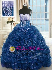 Cheap With Train Ball Gowns Sleeveless Navy Blue Quinceanera Dresses Brush Train Lace Up