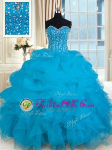Baby Blue Sweetheart Lace Up Beading and Ruffles Quinceanera Dresses Sleeveless