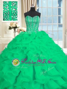 Inexpensive Brush Train Ball Gowns 15 Quinceanera Dress Turquoise Sweetheart Organza Sleeveless With Train Lace Up