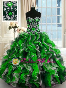 Dynamic Green Lace Up Sweetheart Beading and Ruffled Layers Quinceanera Gowns Organza Sleeveless