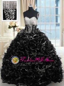 Smart Sleeveless Brush Train Lace Up With Train Beading and Ruffles Sweet 16 Quinceanera Dress