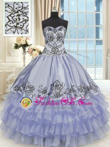 Most Popular Ruffled Floor Length Ball Gowns Sleeveless Lavender Quinceanera Gowns Lace Up