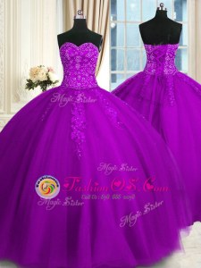 Wonderful Ball Gowns Quinceanera Gown Purple Sweetheart Tulle Sleeveless Floor Length Lace Up