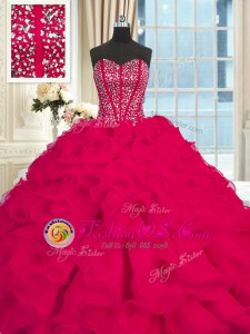 Red Sweetheart Neckline Beading and Ruffles 15 Quinceanera Dress Sleeveless Lace Up