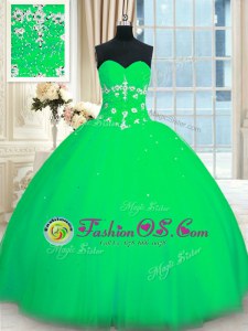 Custom Fit Sweetheart Sleeveless Quinceanera Dresses Floor Length Appliques Green Tulle