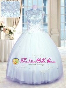 Edgy Baby Blue Sleeveless Beading Floor Length Sweet 16 Quinceanera Dress