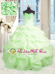 Royal Blue Ball Gowns Organza Strapless Sleeveless Beading and Ruffles Floor Length Lace Up Quince Ball Gowns