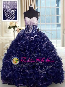 Floor Length Lace Up Sweet 16 Dresses Blue and In for Military Ball and Sweet 16 and Quinceanera with Embroidery