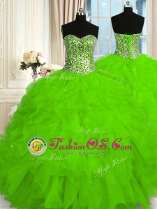 Flare Beading and Ruffles Quinceanera Gowns Lace Up Sleeveless Floor Length