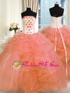 Pick Ups Floor Length Ball Gowns Sleeveless Orange Sweet 16 Quinceanera Dress Lace Up