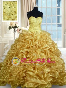 Super Sleeveless Sweep Train Lace Up With Train Beading and Pick Ups Quinceanera Dresses