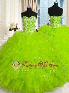 Sweetheart Neckline Beading and Ruffles Quince Ball Gowns Sleeveless Lace Up