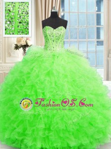 Strapless Sleeveless Tulle Quinceanera Gown Beading and Ruffles Lace Up