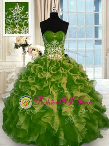 Sweetheart Sleeveless Quince Ball Gowns Floor Length Beading and Ruffles Rust Red Organza