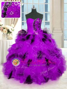 Spectacular Sleeveless Lace Up High Low Beading and Ruffles Ball Gown Prom Dress
