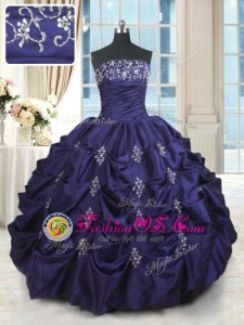 Taffeta Sleeveless Floor Length Quinceanera Gowns and Beading and Appliques and Embroidery and Pick Ups