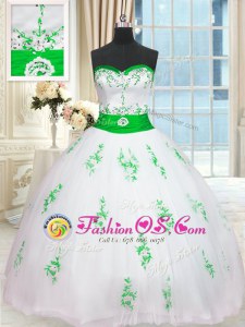Glorious Tulle Sleeveless Floor Length Sweet 16 Quinceanera Dress and Appliques and Belt